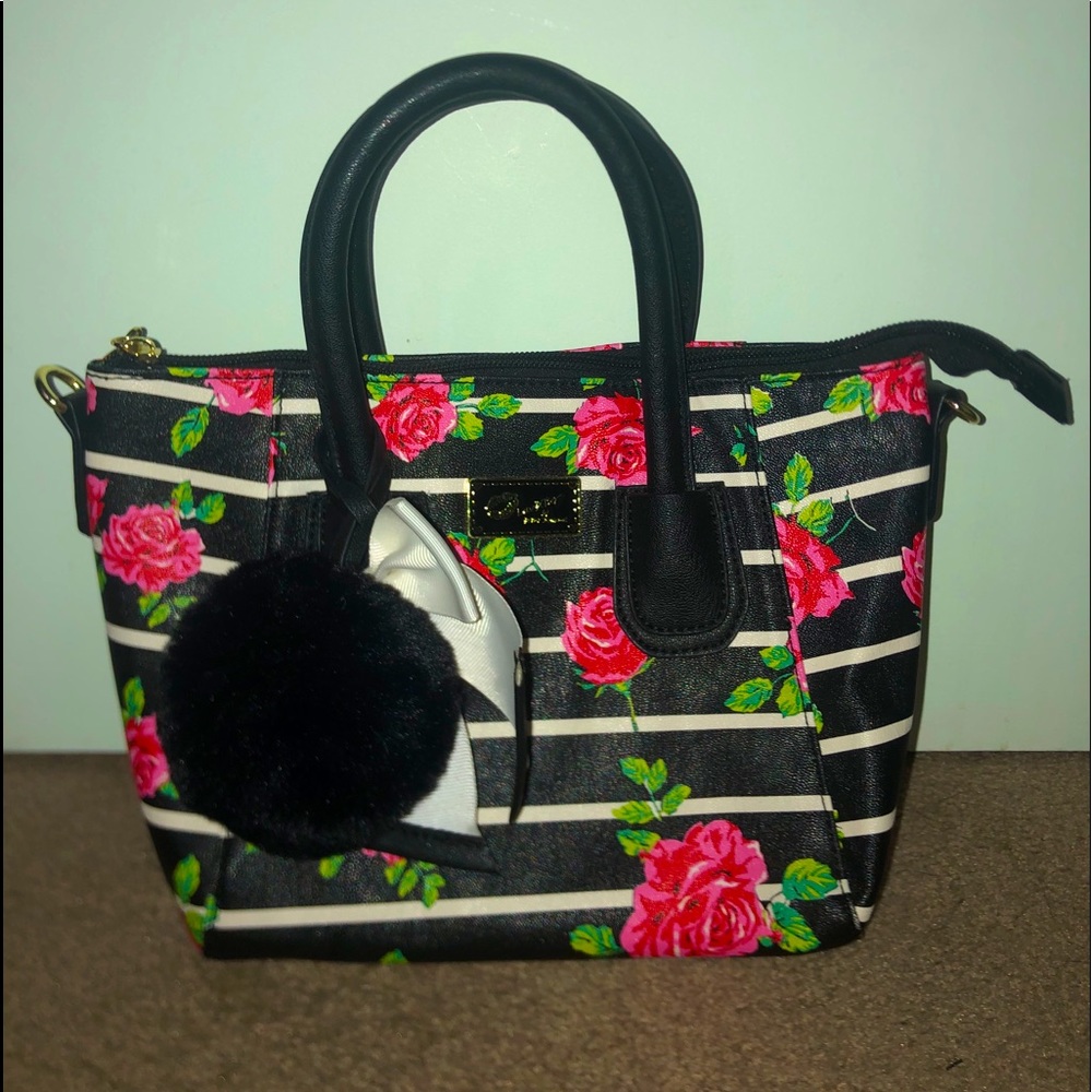 Betsy Johnson Rose and Stripes Purse with Strap